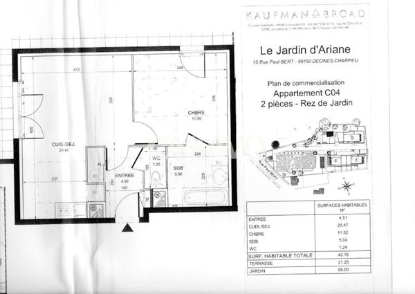 Vente Appartement 2 pièces de 42m² - 69150 Décines-Charpieu