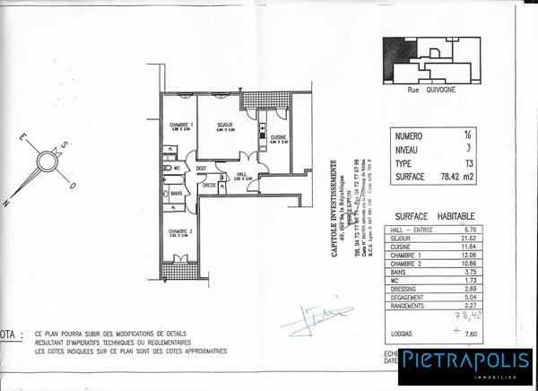 Appartement T3 de 79m2 traversant avec 2 balcons et plase de parking en sous-sol