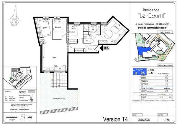 Appartement F4 à vendre  4 pièces - 85,27 m2 ARZON - 56