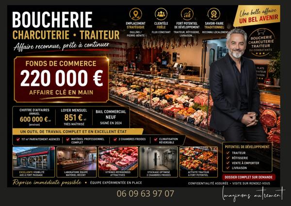 Boucherie rentable – Emplacement premium – 600K€ de CA
