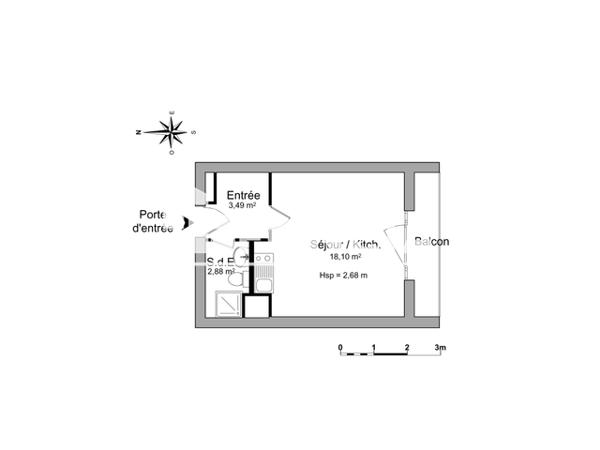 Location Studio 24.47 m² - 39 AVENUE DE COURSEULLES Caen 14000