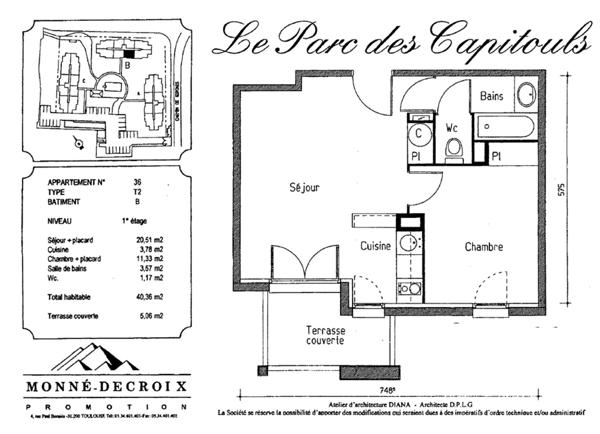 Location appartement Toulouse - 2 pièce(s) - 40 m² - 669 €/mois