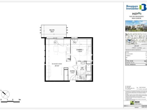 Location Appartement 2 pièces 46.5 m² - 83 RUE DES BRASSIERES Domene 38420