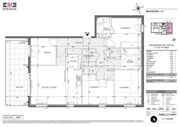 Appartement F4 à vendre  4 pièces - 104,15 m2 BEAUSOLEIL - 06