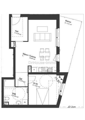 Appartement à vendre 2 pièces de 54 m²