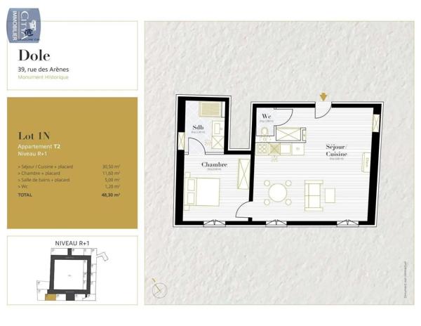 Appartement à louer 2 pièces 48.3m² Dole (39100)