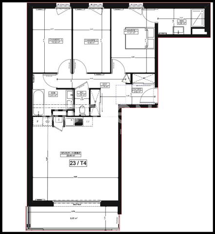 Appartement Saint Nazaire 4 pièce(s) 83.89 m² avec 3 chambres, balcon et 2 places de parking