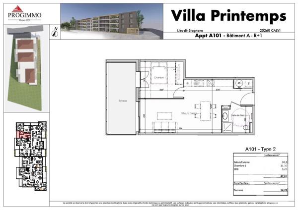 Appartement T2 à vendre  2 pièces - 47 m2 CALVI - 202