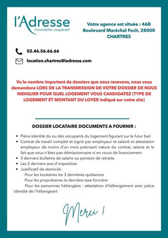CHARTRES APPARTEMENT 2 PIECES A LOUER /Libre mi octobre 2026