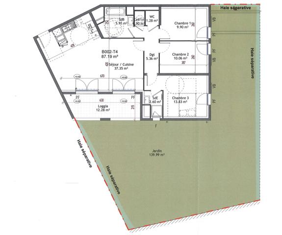 Appartement neuf T4 de 87m2 avec 150m2 de jardin