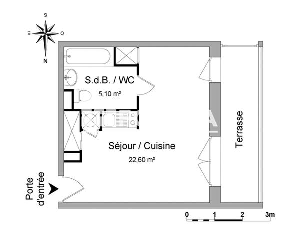 Location Studio 27.7 m² - 6-8 ALLEE DES MOULINS Canteleu 76380