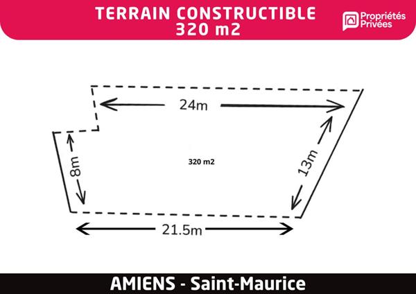 Terrain constructible 320 m2 - Amiens St Maurice
