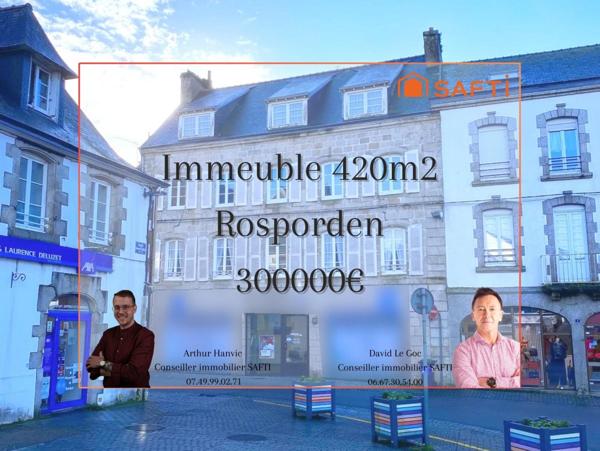 Hyper-centre de Rosporden-immeuble de rapport 3 plateaux- locale commercial refait à neuf loué- maison à rénover surface total de 420 m²