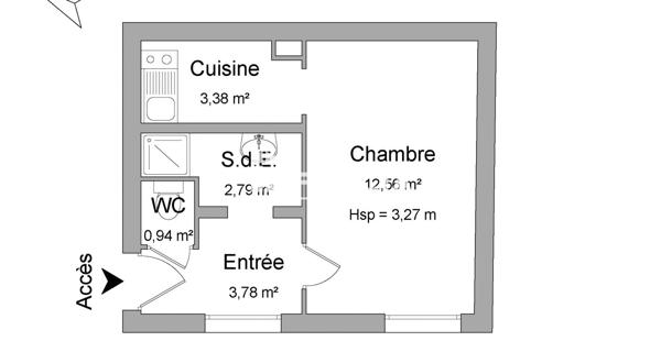 Location Studio 23.45 m² - Nancy 54000