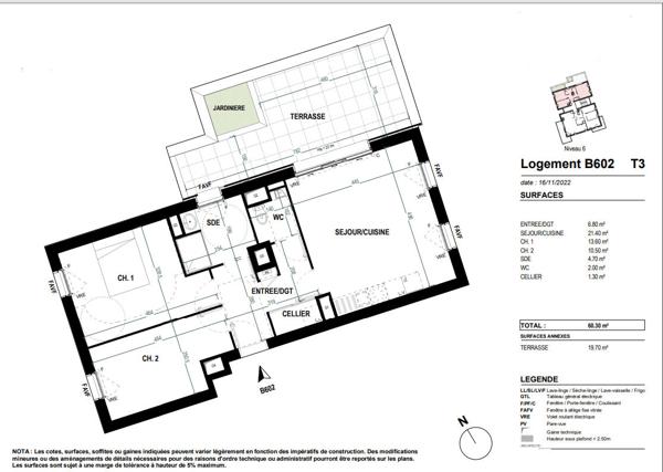 Appartement de type 3 de 60,30m² avec terrasse dans le centre de St Nazaire