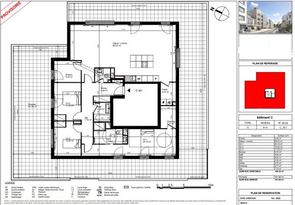 Appartement de type 5 de 143,44m² au dernier étage avec grande terrasse situé Quartier Monselet- Procé à Nantes