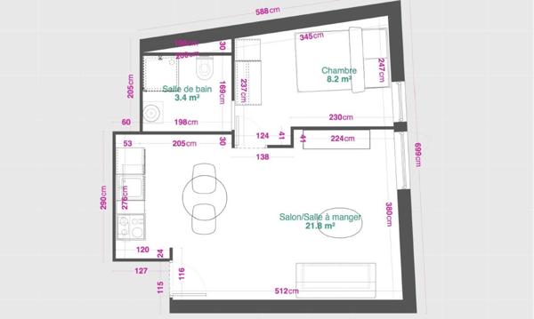 Appartement de type T2 entierement refait à neuf