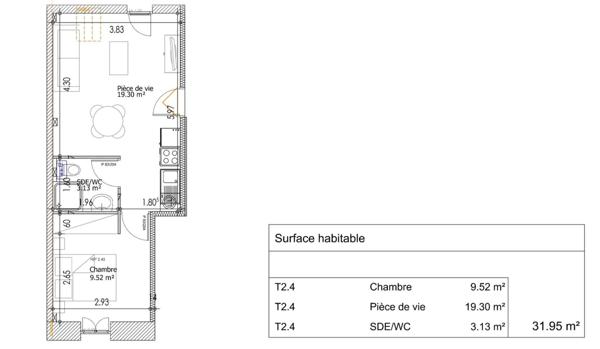 Gare Sud – T2 de 32,6 m² à aménager + parking privatif