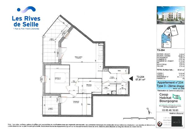 Louhans (71500) Appartement T3 de 2020 loué de 68 m2 avec terrasse à Louhans