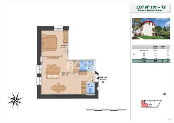 Appartement T2 (Plateau à aménager), Montchat Bazin, Lyon 3ème (69003)