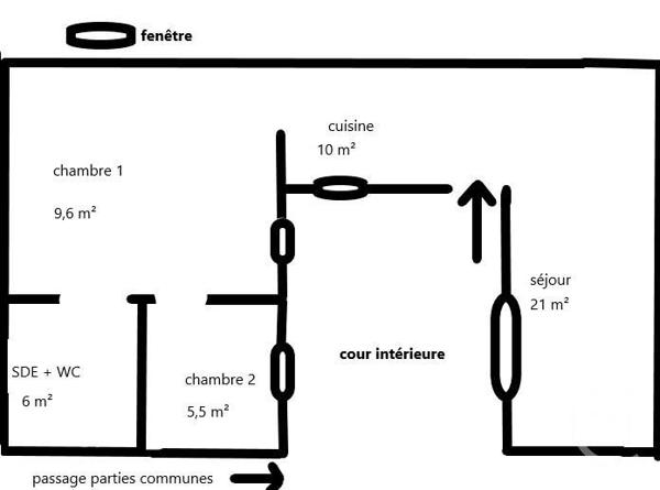 Appartement F3 à vendre  3 pièces - 52 m2 PARIS - 75017