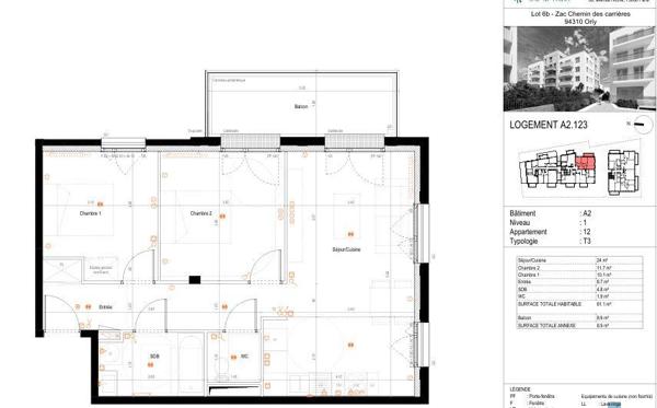 Appartement (neuf) à vendre 3 pièces 61 m² Orly