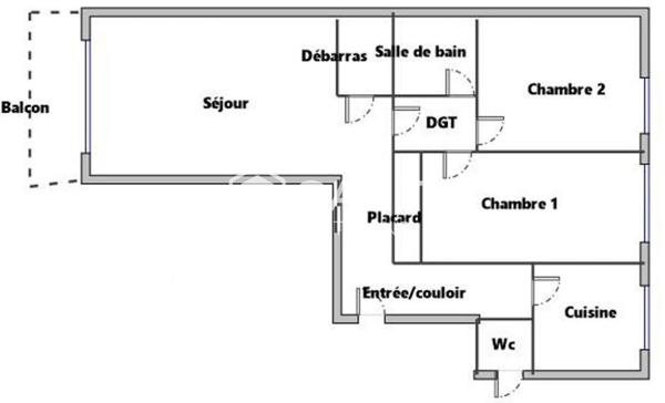 T3 - 65m2 - SEJOUR/SAM - CUISINE - 2 CHAMBRES - SDB - BALCON - CAVE - PARKING