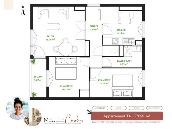 Appartement 3 pièces - 54 m² Exclusivité efficity