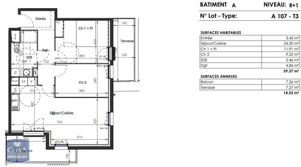 Appartement à louer 3 pièces 59.37m²