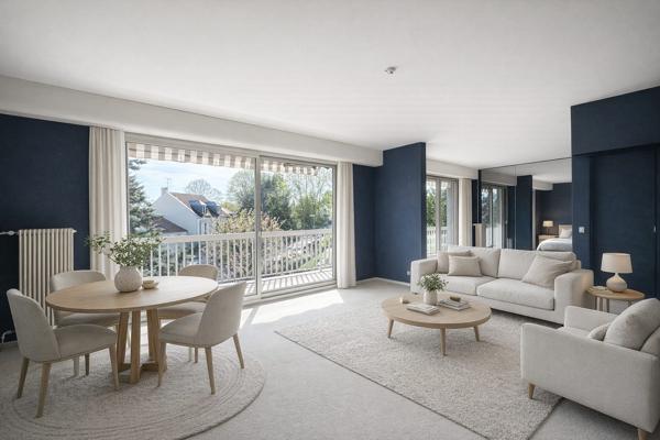 Dans résidence standing arborée avec gardienne à demeure et tennis, appartement de 59m2, 1 chambre avec baies vitrée sur large balcon filant de 14,5m2 plein sud à la vue dégagée