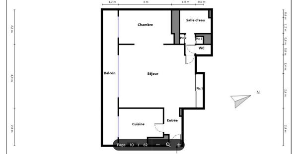 Dans résidence standing arborée avec gardienne à demeure et tennis, appartement de 59m2, 1 chambre avec baies vitrée sur large balcon filant de 14,5m2 plein sud à la vue dégagée