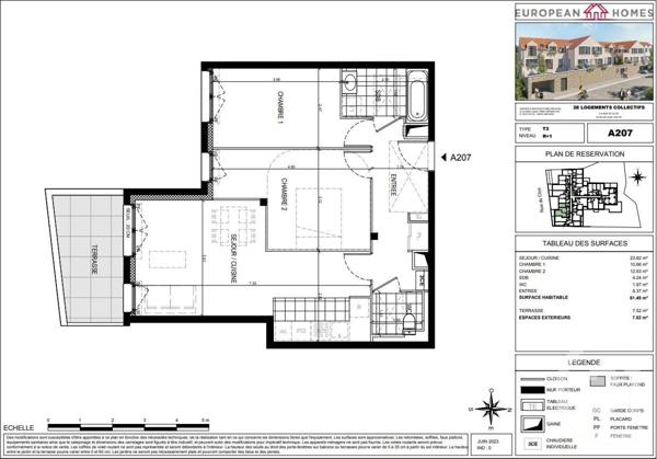 Appartement F3 à vendre  3 pièces - 61,49 m2 GIF SUR YVETTE - 91