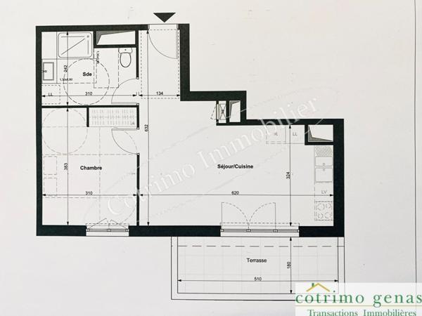 GENAS Appartement T2 de 43m² +terrasse+Garage