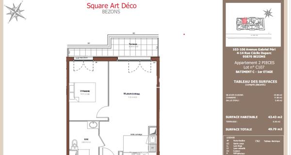 À vendre Appartement 2 pièces 43.43 m² - Bezons 95870