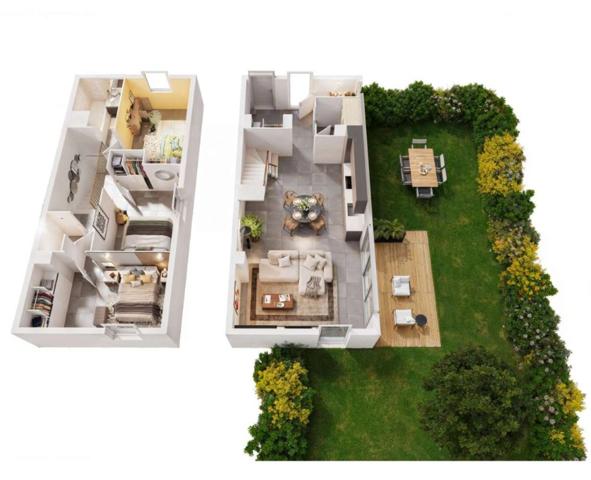 Appartement Neuf à vendre 2 pièces TOULOUSE (31) T3 en Rdv 65,52m2 terrasse de 13,50m2 jardin 23,30m2