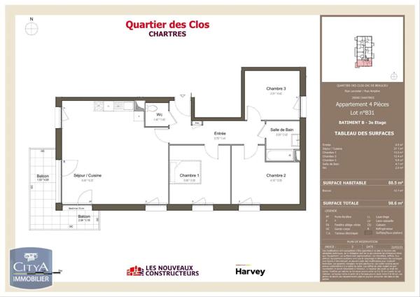 Appartement à louer 4 pièces 88.5m² Chartres (28000)