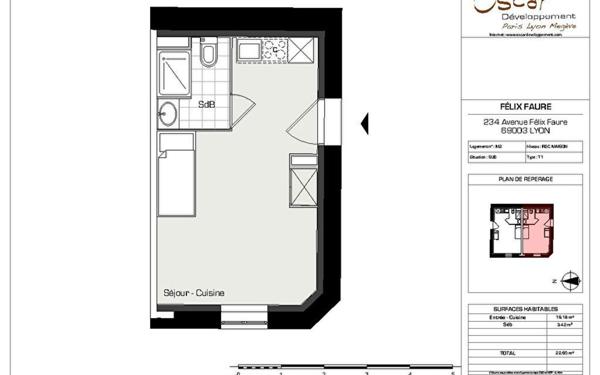 Appartement à louer    1 pièce • 23,90 m2 Lyon 3