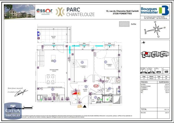 Appartement à louer 3 pièces 65.11m² Fondettes (37230)