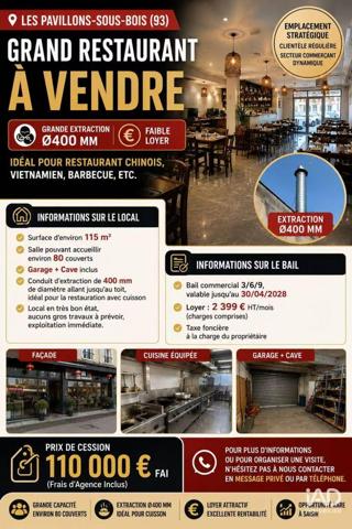 Restaurant à vendre 115 m² Les Pavillons-sous-Bois