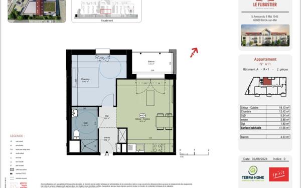 Appartement à vendre    2 pièces • 41,56 m2 Berck