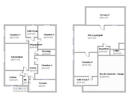 Maison individuelle avec double logement – Terrasses, stationnements et emplacement stratégique