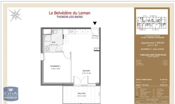 Appartement à louer 2 pièces 41.49m² Thonon-les-Bains (74200)
