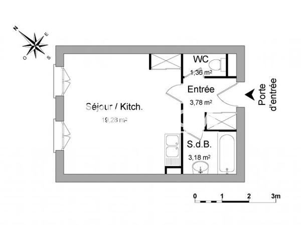 Location Studio 27.6 m² - 63 AVENUE DU GENERAL DE GAULLE Pontault Combault 77340