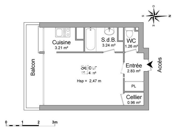 Location Studio 27.2 m² - IMPASSE CARROS Talence 33400