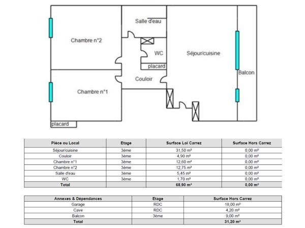 Appartement 3 pièces - 69 m²