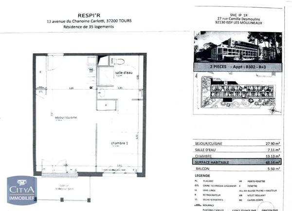 Appartement à louer 2 pièces 48.14m² Tours (37200)