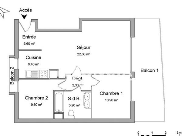 Location Appartement 3 pièces 63.3 m² - 31 BIS ET 33 BIS BD ANDRE NETWILLER Toulouse 31200