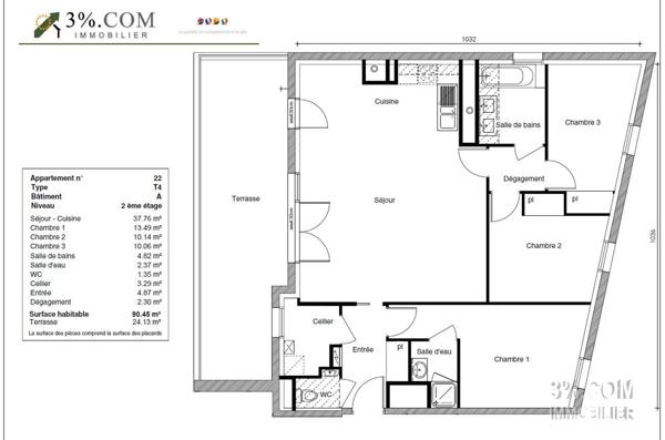 Magnifique T4 de 89,39 m² avec Terrasse et Double Garage Saint-Sébastien-sur-Loire (44230)