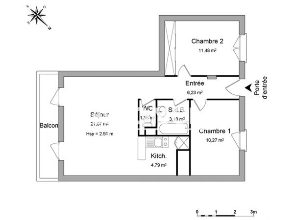 Location Appartement 3 pièces 58.4 m² - RESIDENCE LA COUR NIVELLE - RUE EDGAR QUINET/DE L'INDUSTRIE Neuville Du Poitou 86170