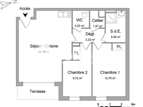 Location Appartement 3 pièces 58.69 m² - 2 RUE DE LA CROIX D'YONVILLE Rouen 76000